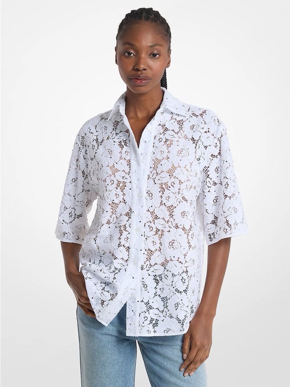 Michael Kors Studded Corded Floral Lace Shirt